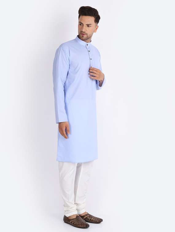 mandarin neck solid kurta pyjama set - 20005340 -  Standard Image - 2