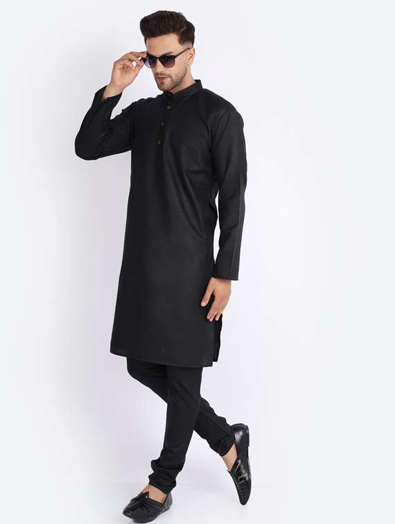 mandarin neck solid kurta pyjama set - 20005354 -  Standard Image - 2