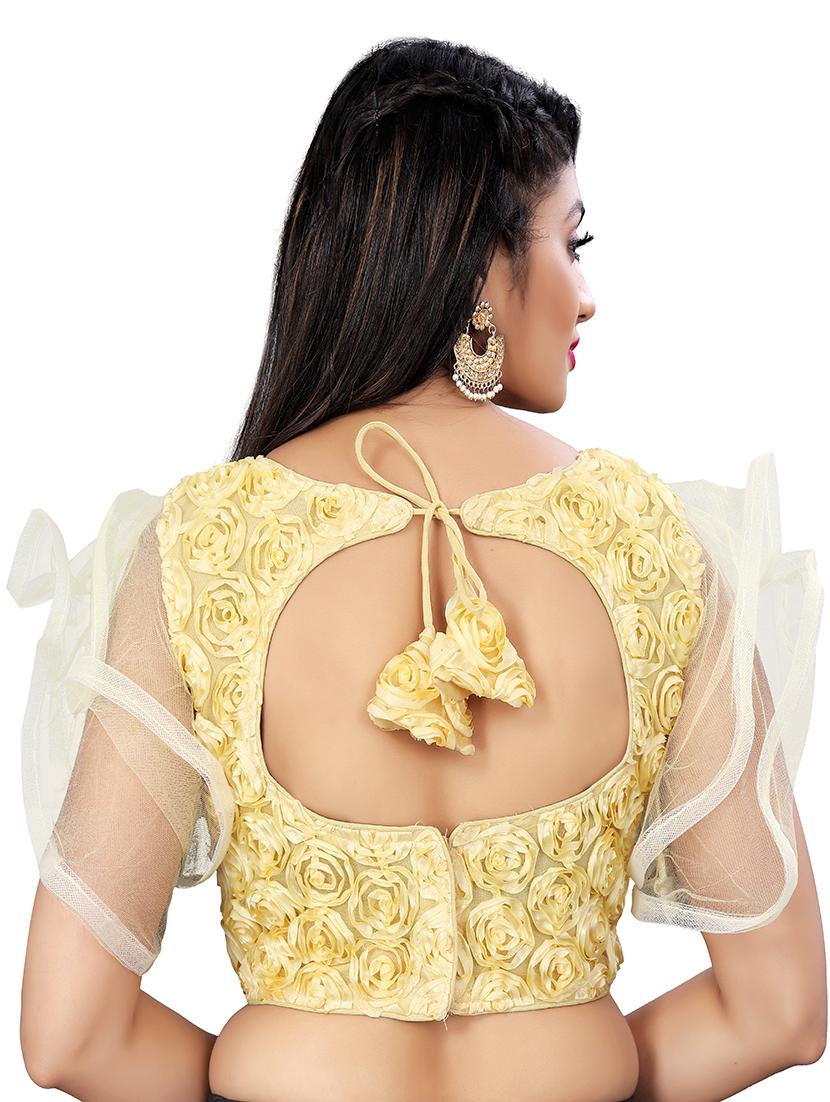 yellow stitched self design blouse - 20005436 - Standard Image - 2