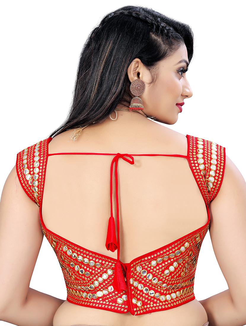 red stitched self design blouse - 20005454 - Standard Image - 2