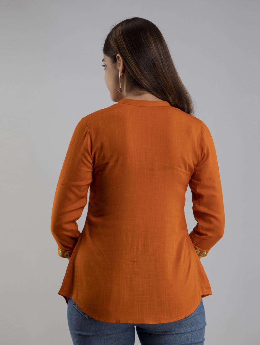 orange embroidered regular top - 20005507 - Standard Image - 2