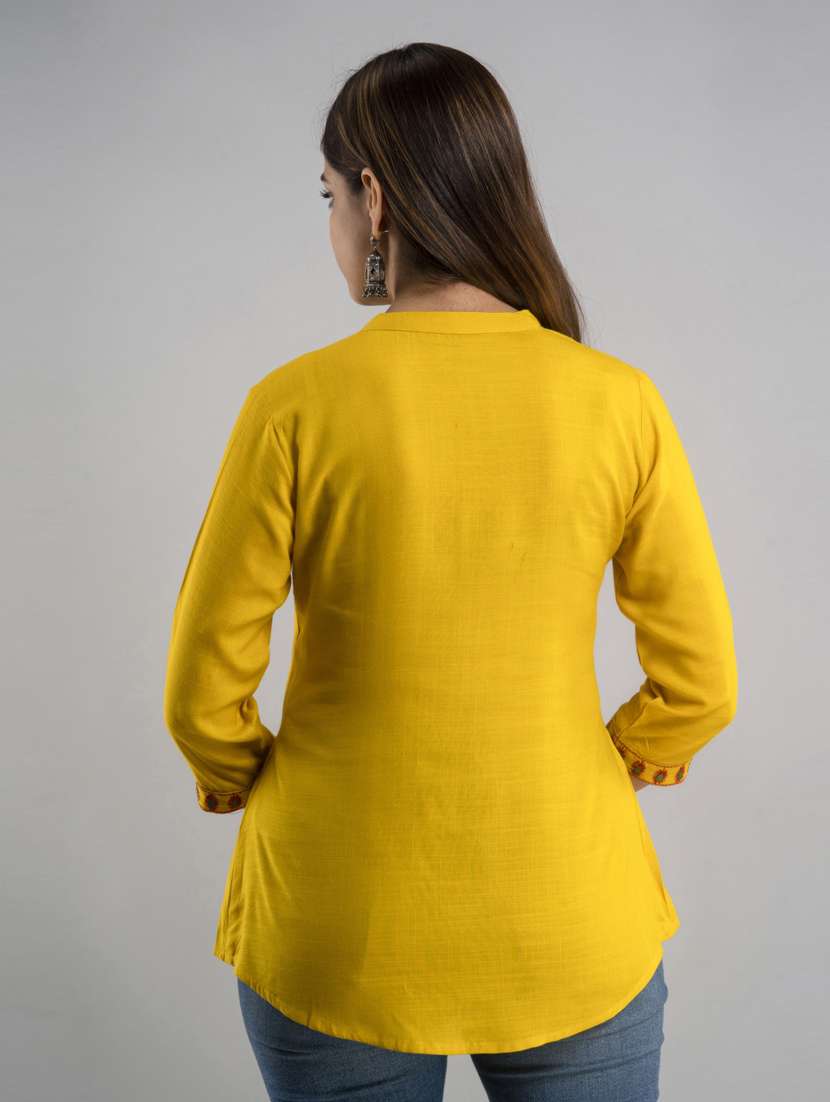 yellow embroidered regular top - 20005508 - Standard Image - 2