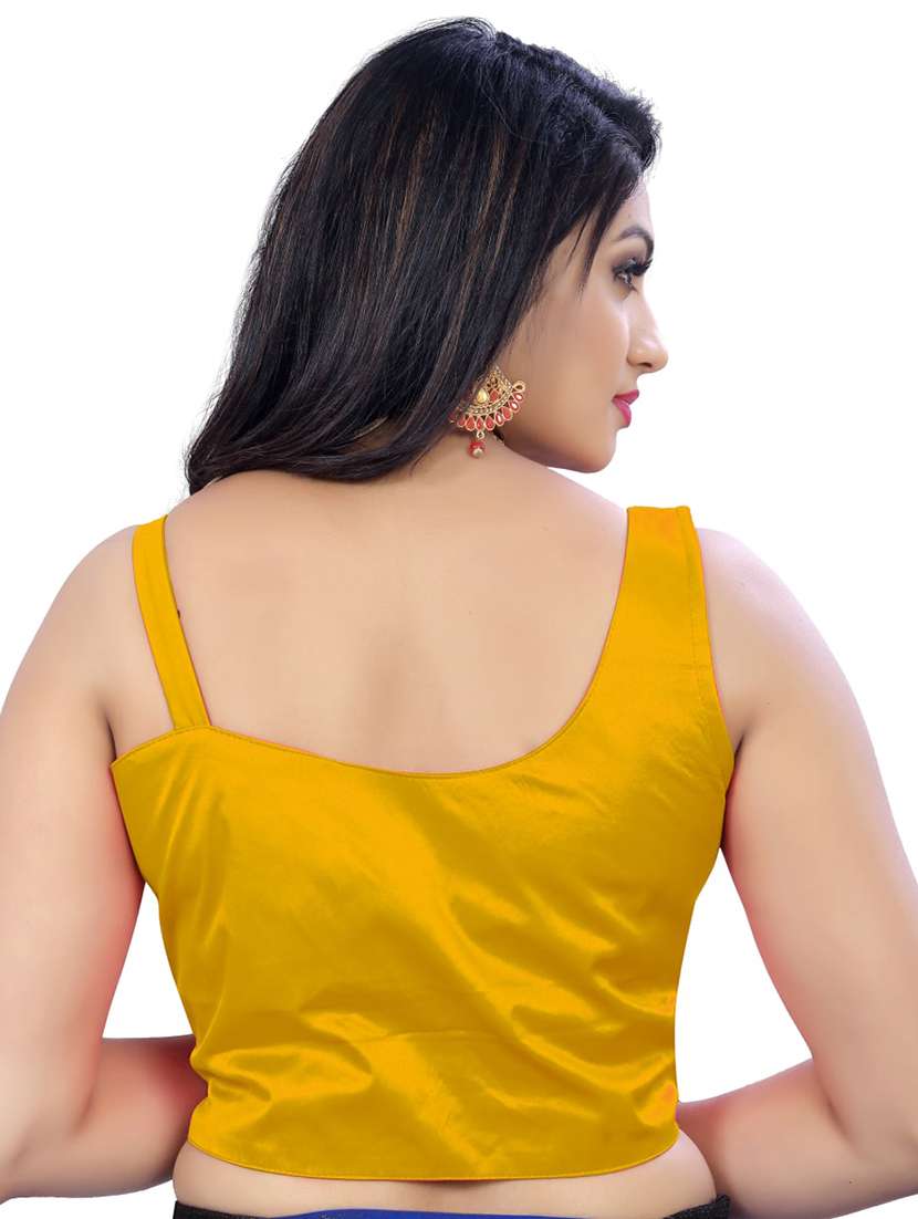 yellow solid sleeveless asymmteric neck blouse - 20005509 -  Standard Image - 2