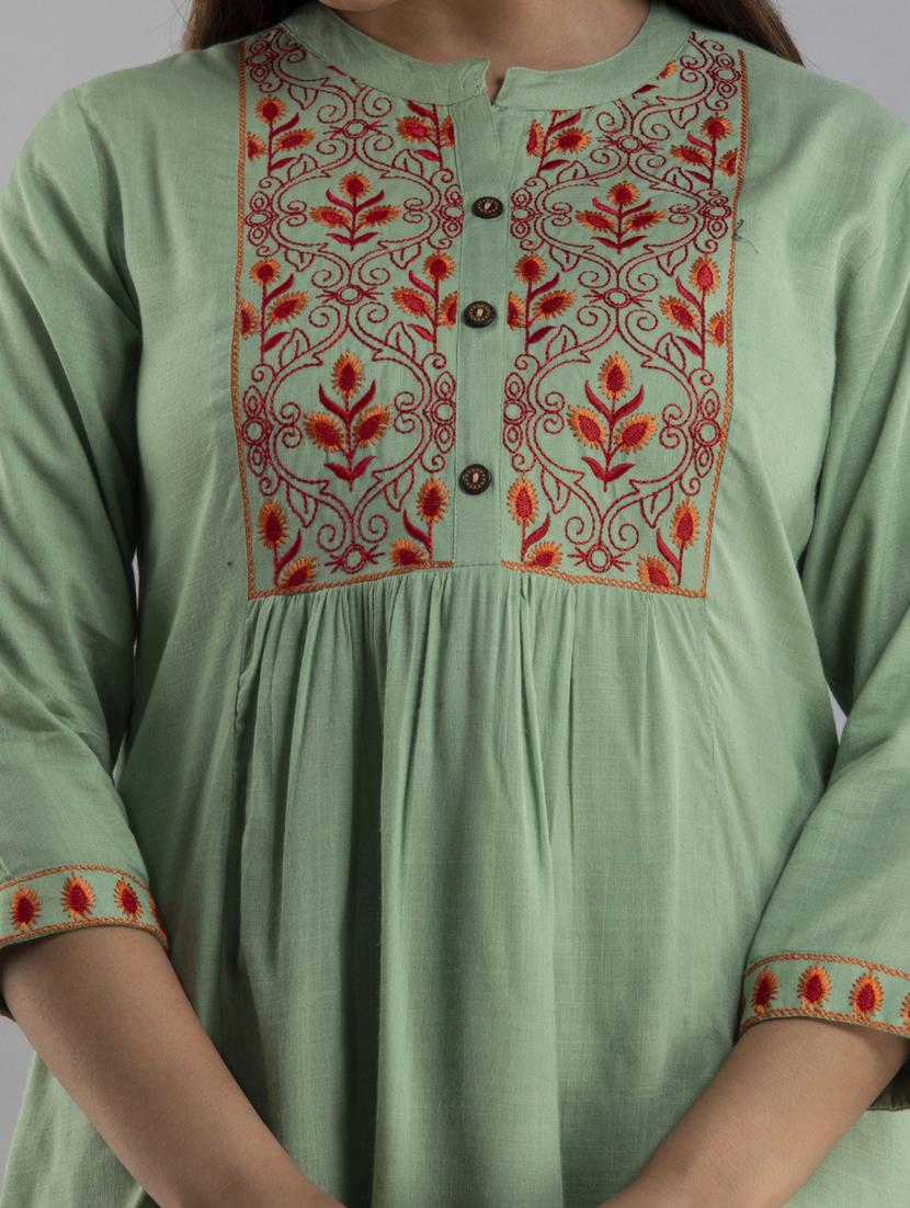 olive embroidered regular top - 20005521 - Standard Image - 2