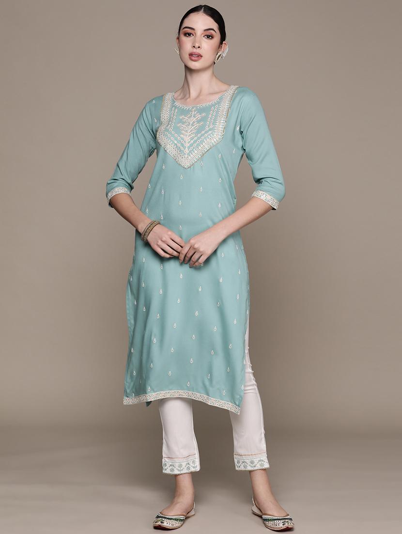 women round neck kurta pant set - 20006225 - Zoom Image - 0