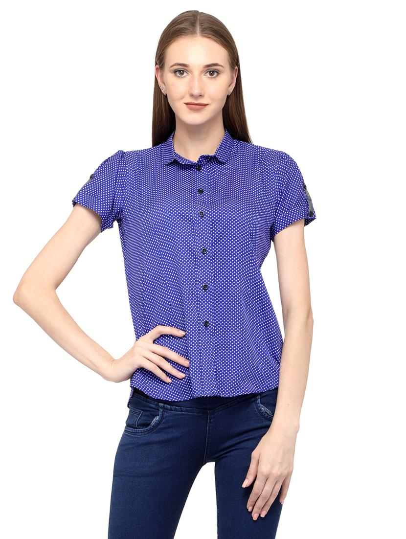 blue polka doted short sleeves regular shirt - 20007177 -  Zoom Image - 0