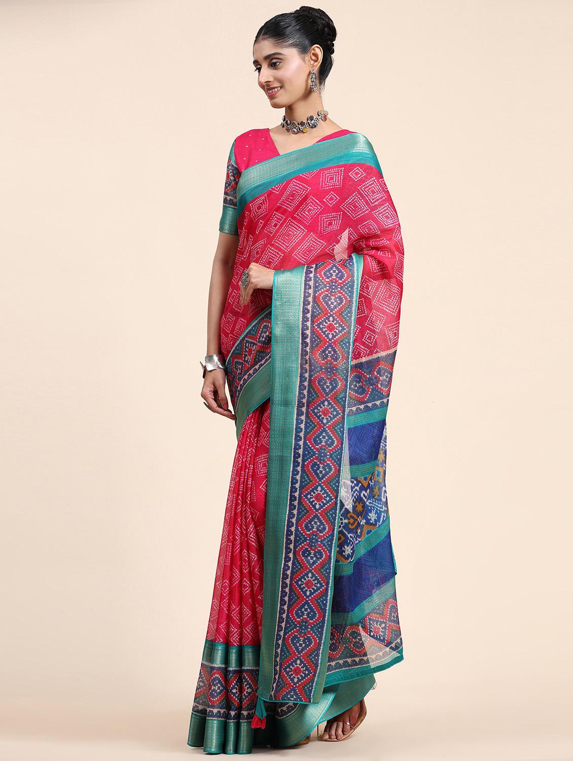 women's printed pink colored saree with blouse - 20007406 - Standard Image - 2