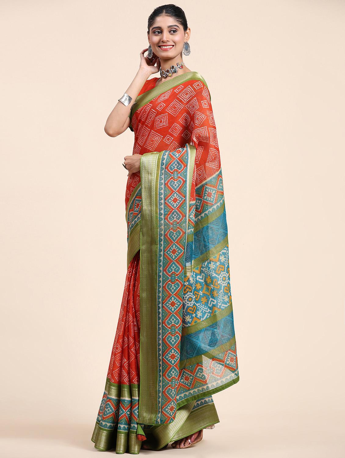 women's abstract red colored saree with blouse - 20007407 - Standard Image - 2