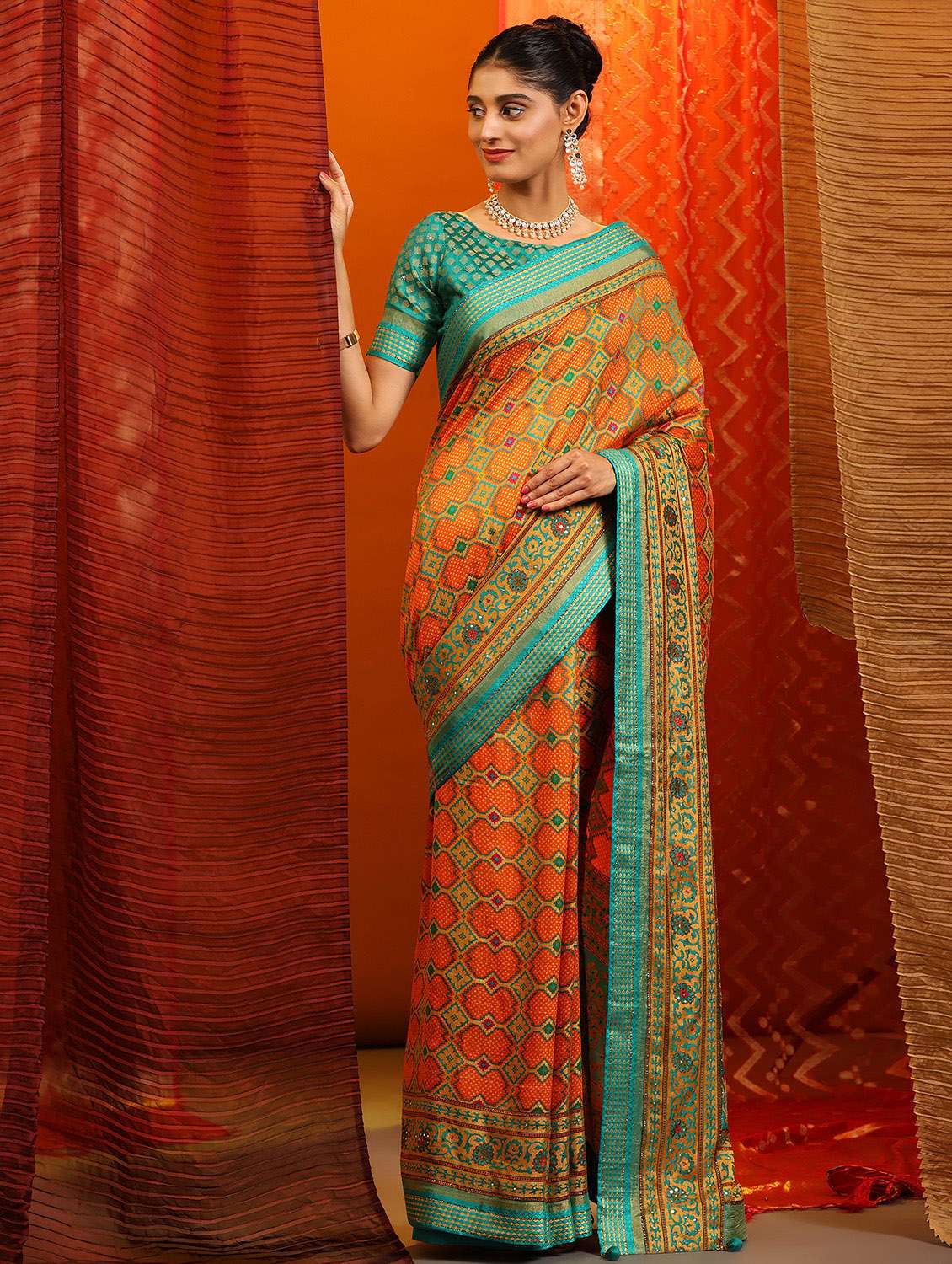 women's self design orange colored saree with blouse - 20007413 - Zoom Image - 0