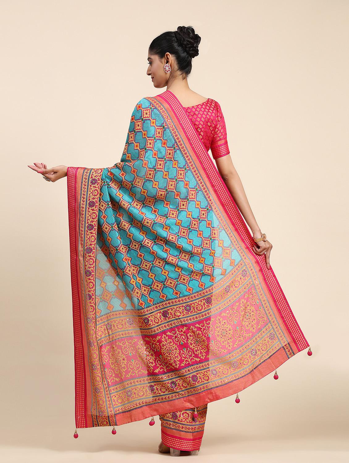 women's abstract blue colored saree with blouse - 20007414 - Standard Image - 2