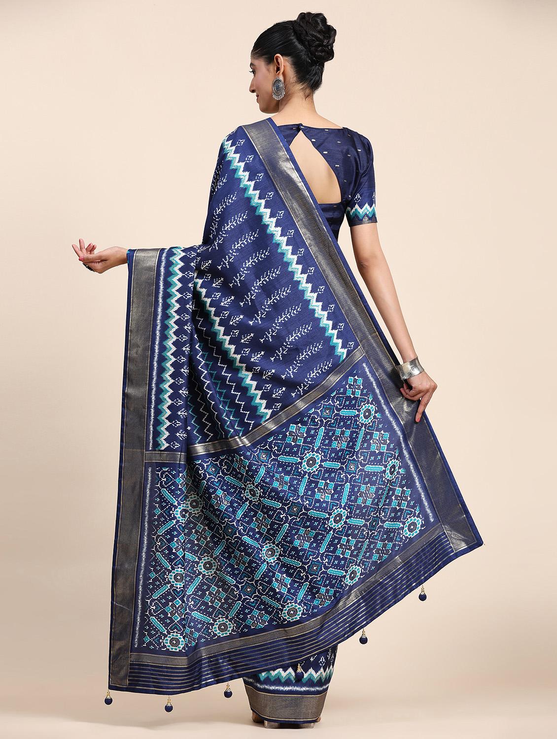 women's self design navy blue colored saree with blouse - 20007474 - Standard Image - 2