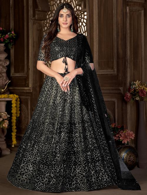 embroidered flared lehenga choli with dupatta - 20007529 -  Standard Image - 0