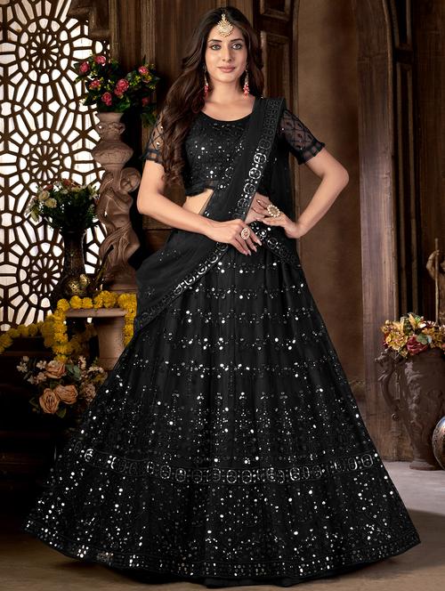 embroidered flared lehenga choli with dupatta - 20007533 - Standard Image - 0