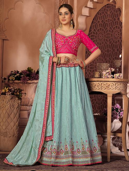 embroidered flared lehenga choli with dupatta - 20007534 - Standard Image - 0