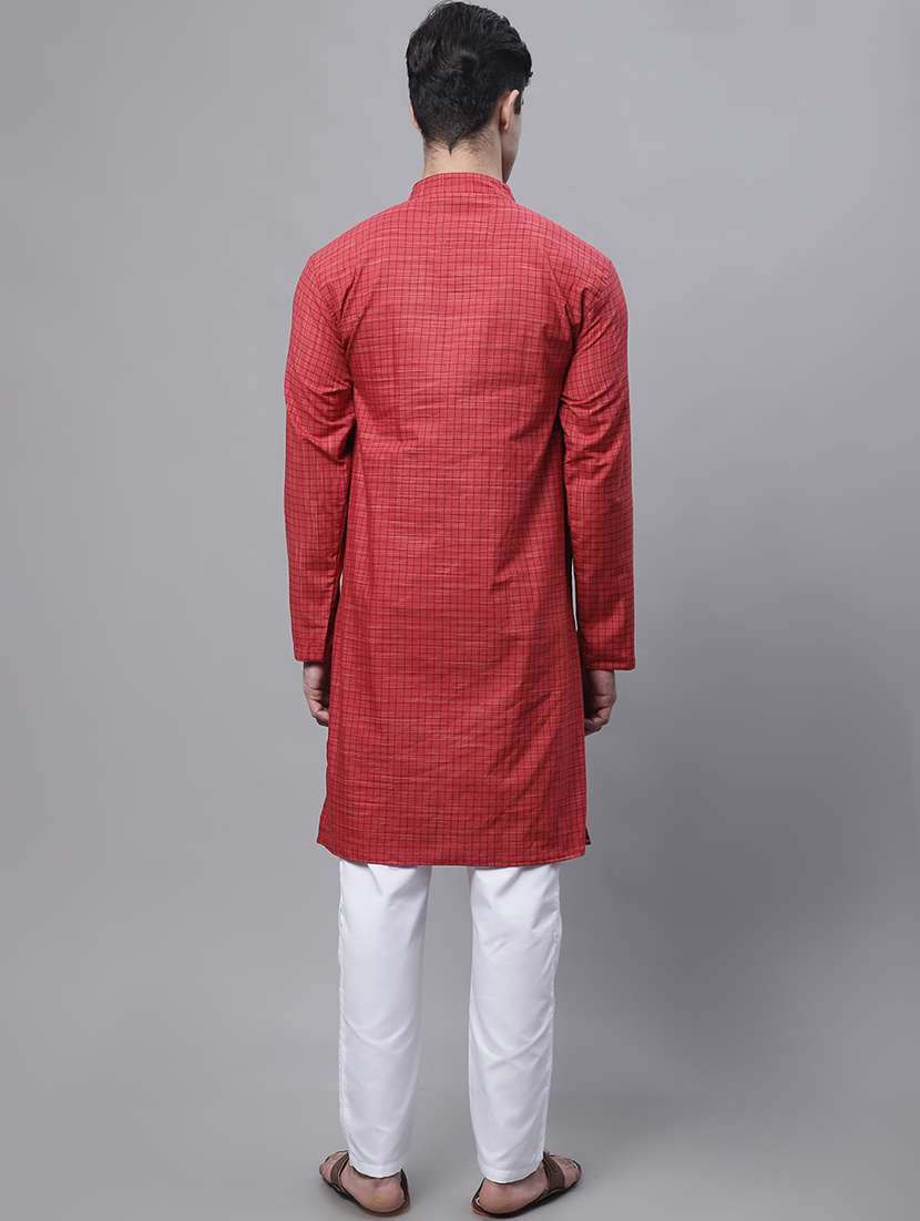 red checkered printed long kurta - 20007591 - Standard Image - 2