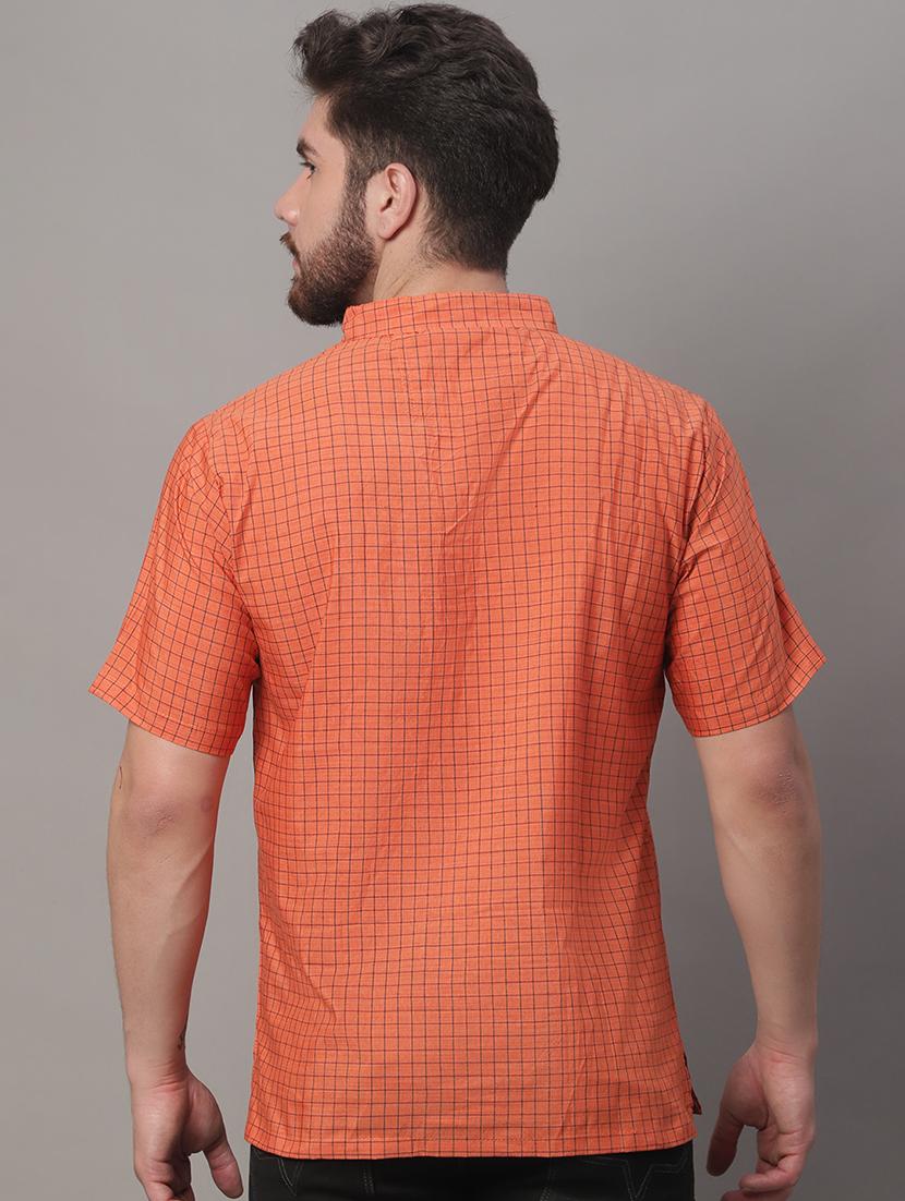orange checkered printed short kurta - 20007594 - Standard Image - 2