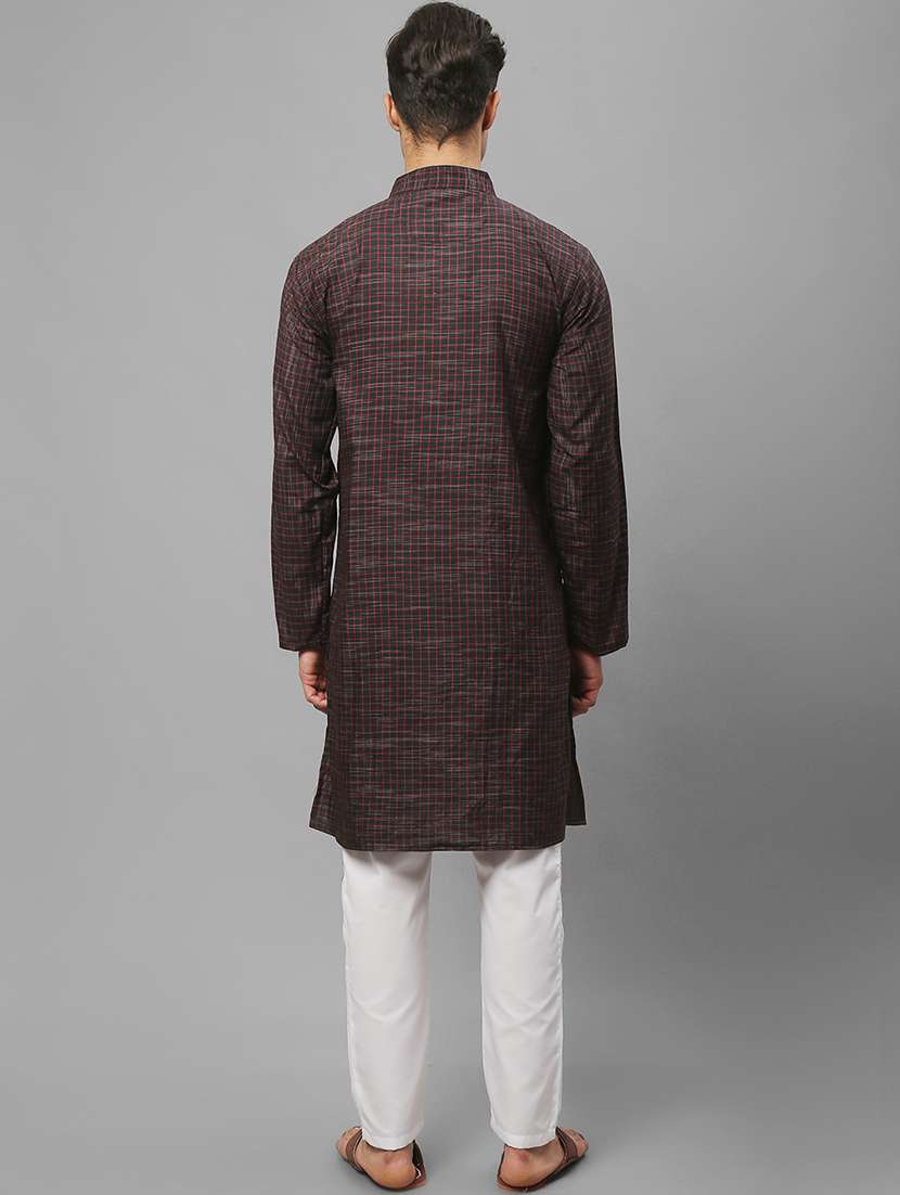 black checkered printed long kurta - 20007595 - Standard Image - 2