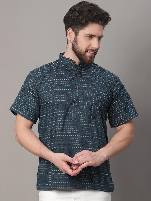 men blue printed short kurta - 20007602 - Standard Image - 0