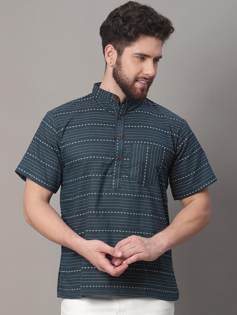 men blue printed short kurta - 20007602 - Zoom Image - 0