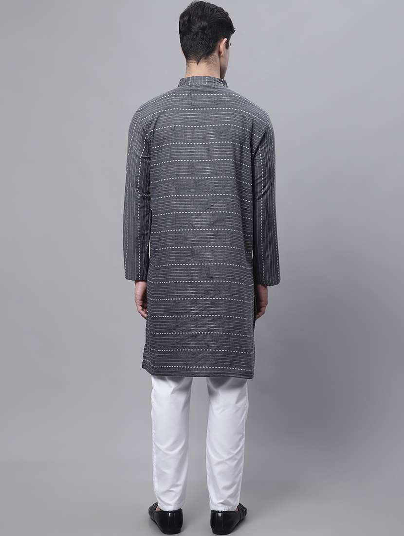 men grey printed long kurta - 20007605 - Standard Image - 2