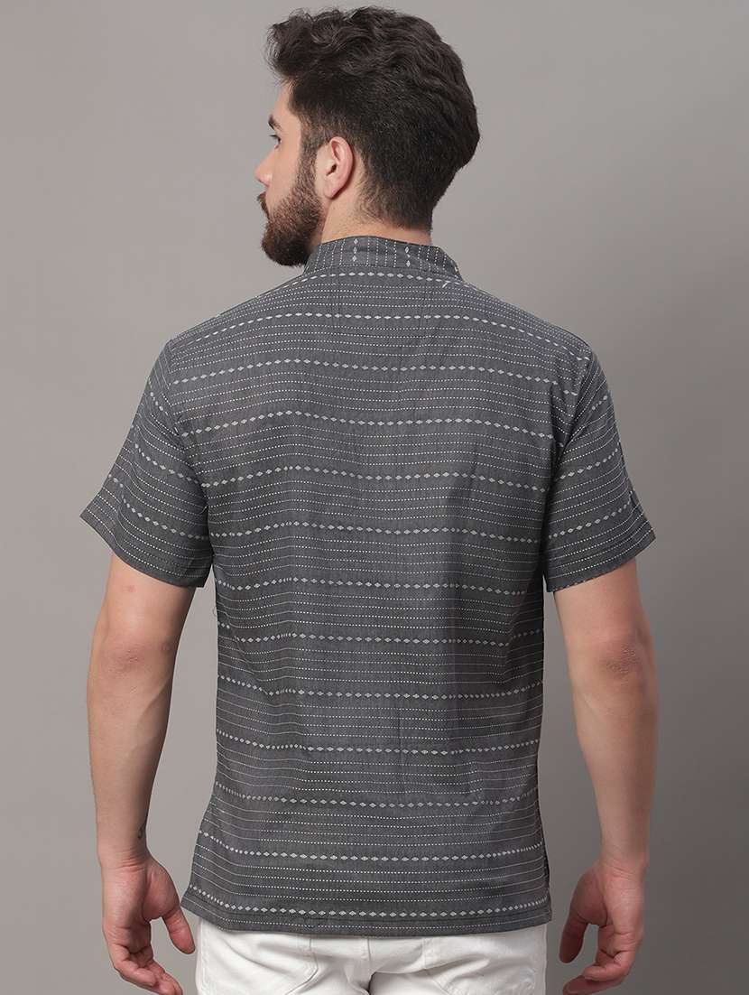 men grey printed short kurta - 20007606 - Standard Image - 2