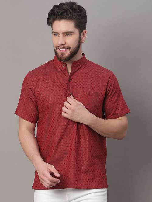 men red printed short kurta - 20007608 - Standard Image - 0
