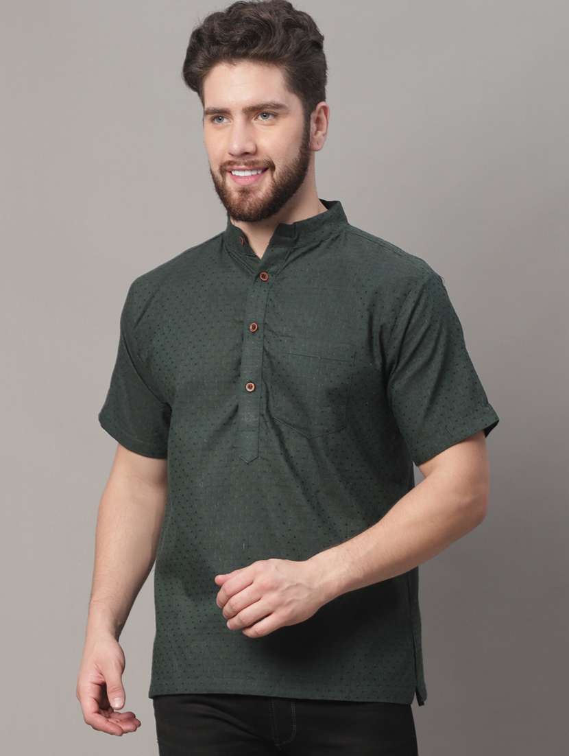 men green printed short kurta