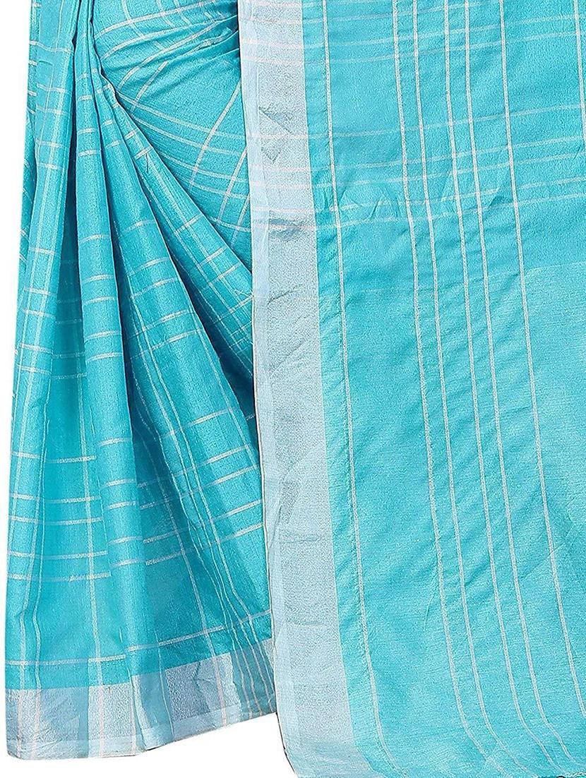 blue check print woven saree with blouse - 20008124 - Standard Image - 2