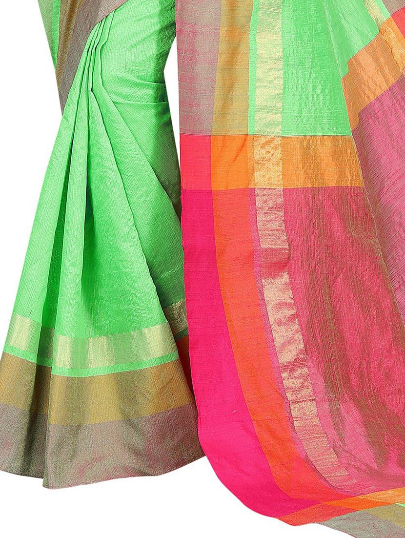 light green cotton silk saree with blouse - 20008133 - Standard Image - 2