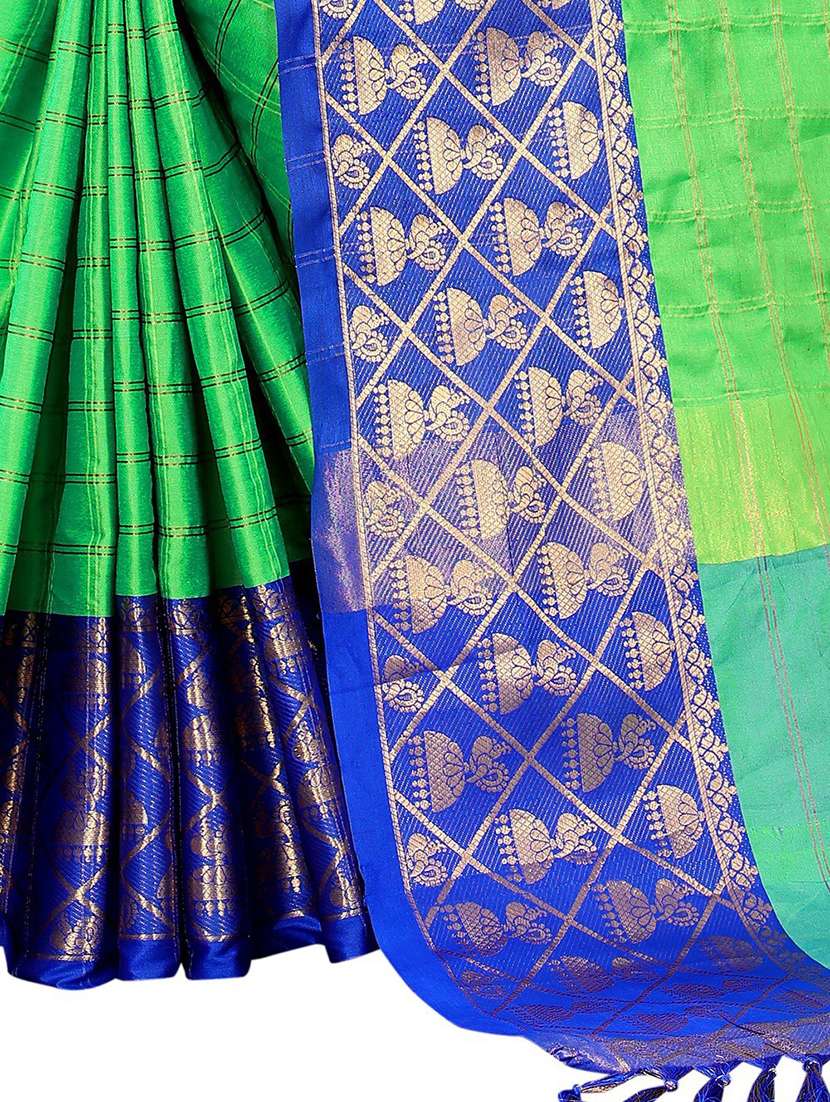 light green cotton blend kanjivaram saree with blouse - 20008143 - Standard Image - 2