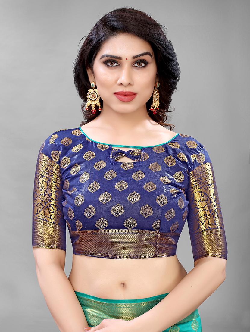 green self designed golden bordered kanjivaram saree with blouse - 20008149 - Standard Image - 2