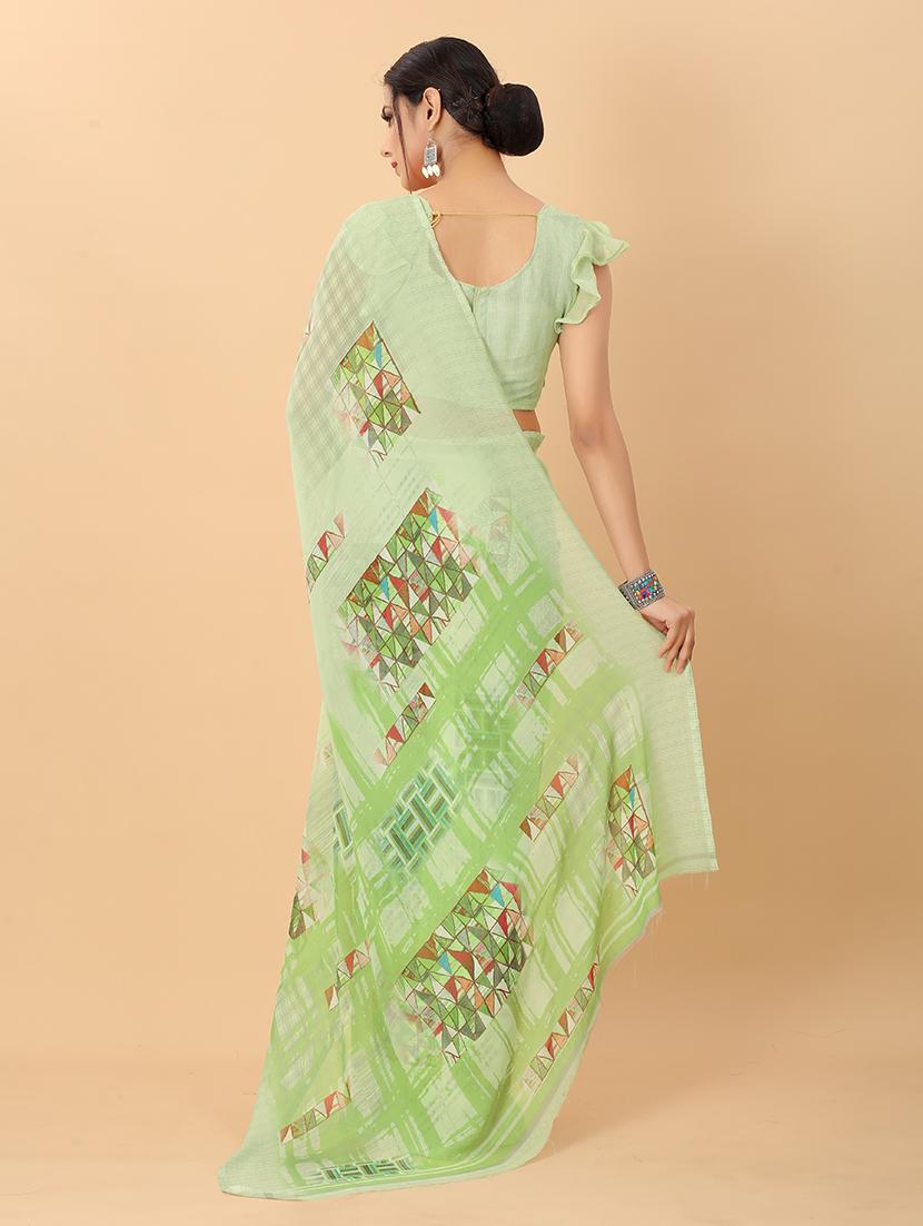 green printed saree with blouse - 20008175 - Standard Image - 2