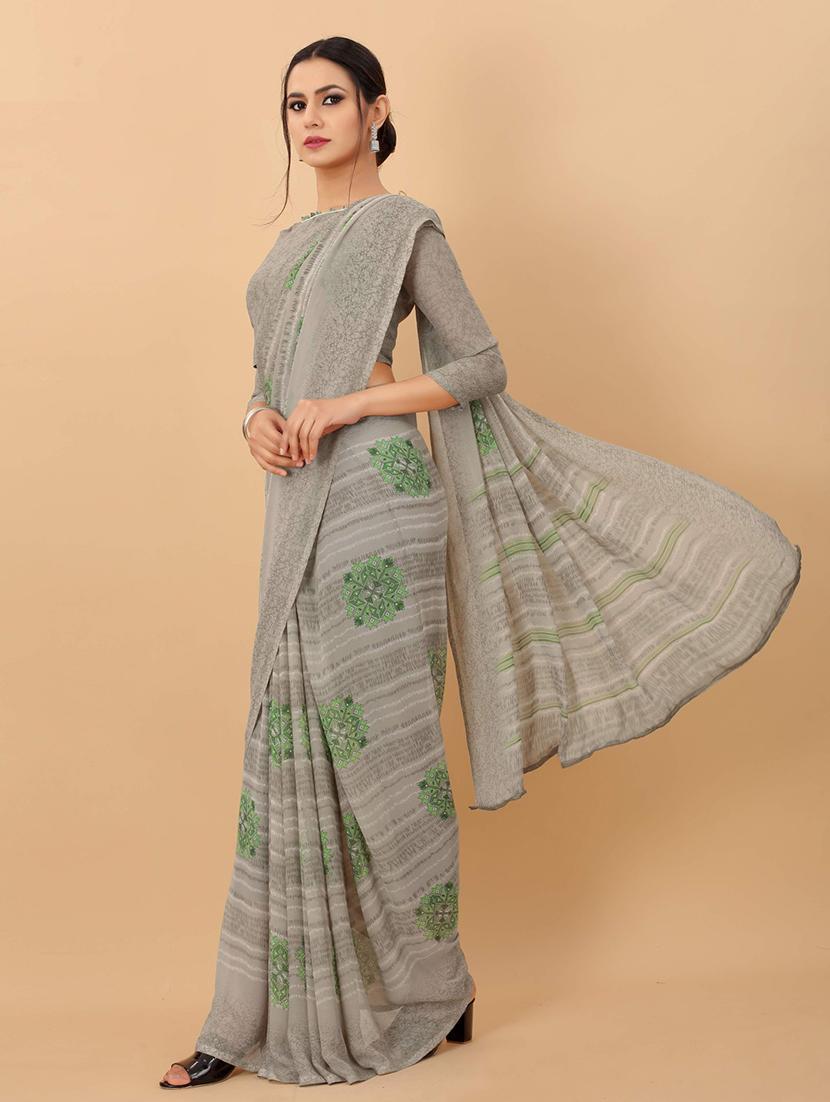 grey printed saree with blouse - 20008176 - Standard Image - 2