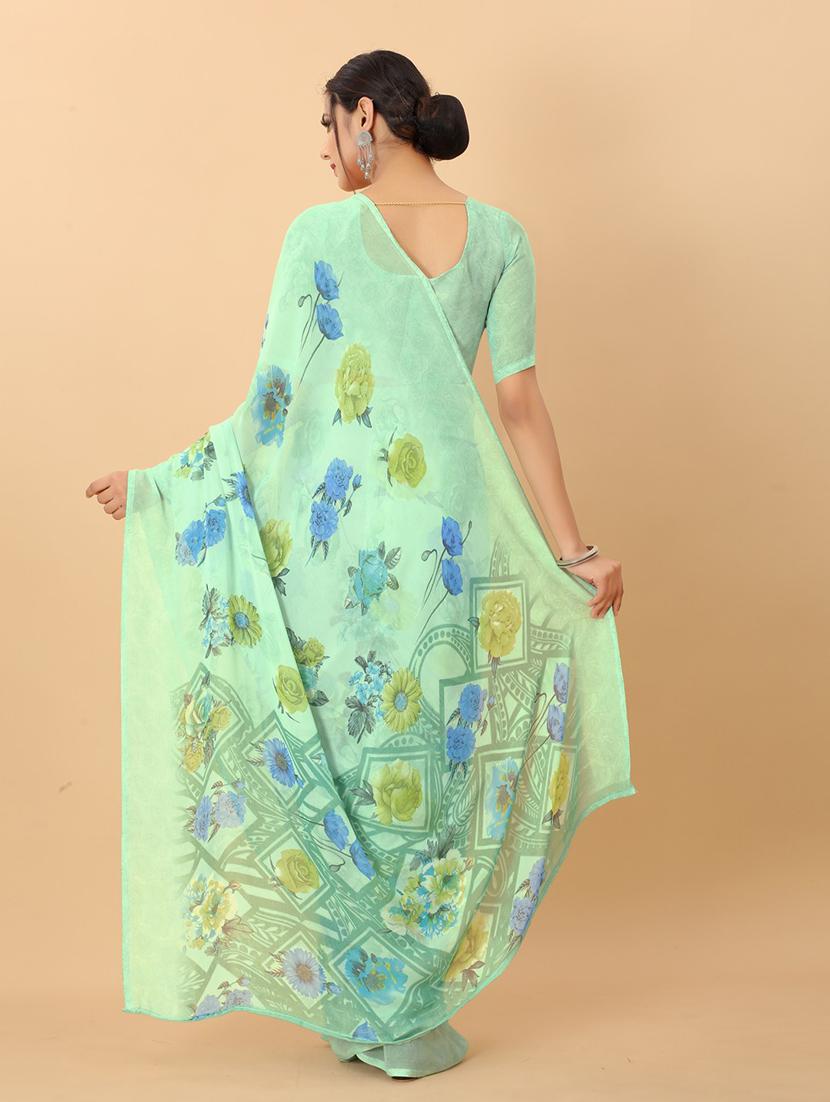 green printed saree - 20008177 - Standard Image - 2