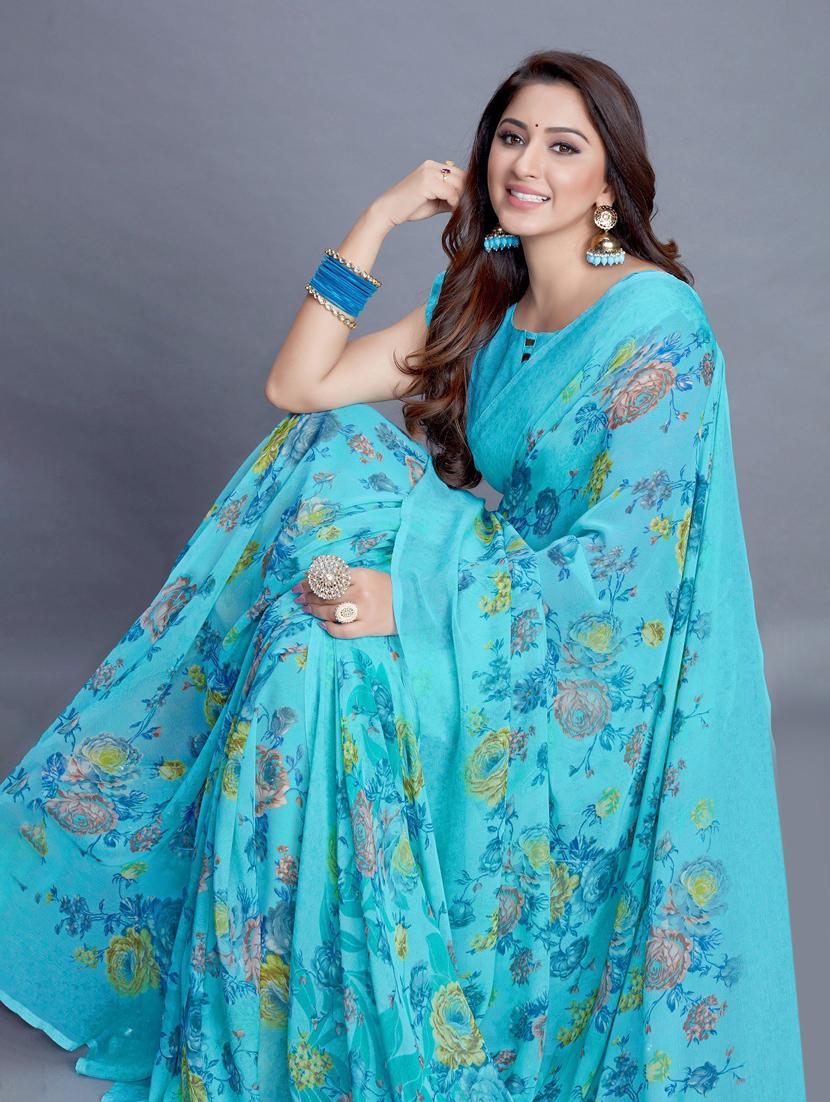 floral printed saree with blouse - 20008179 - Standard Image - 2