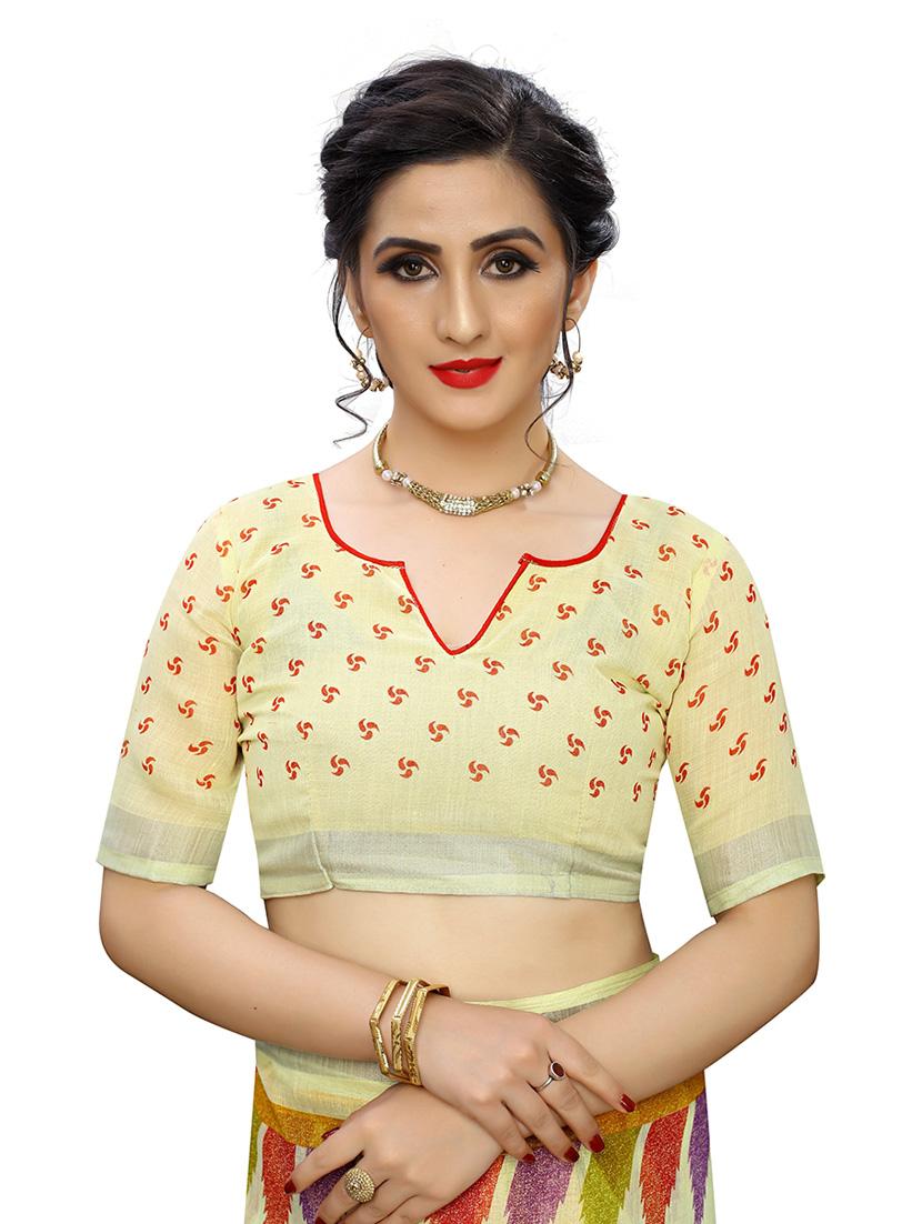 yellow printed woven saree with blouse - 20008217 - Standard Image - 2