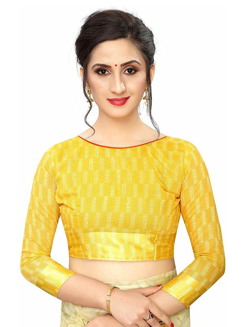 yellow printed saree with blouse - 20008235 - Standard Image - 2