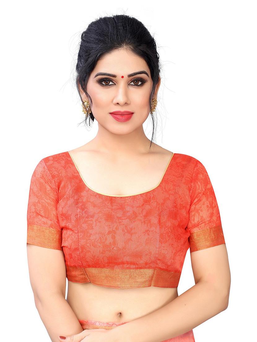 orange floral printed saree with blouse - 20008243 - Standard Image - 2