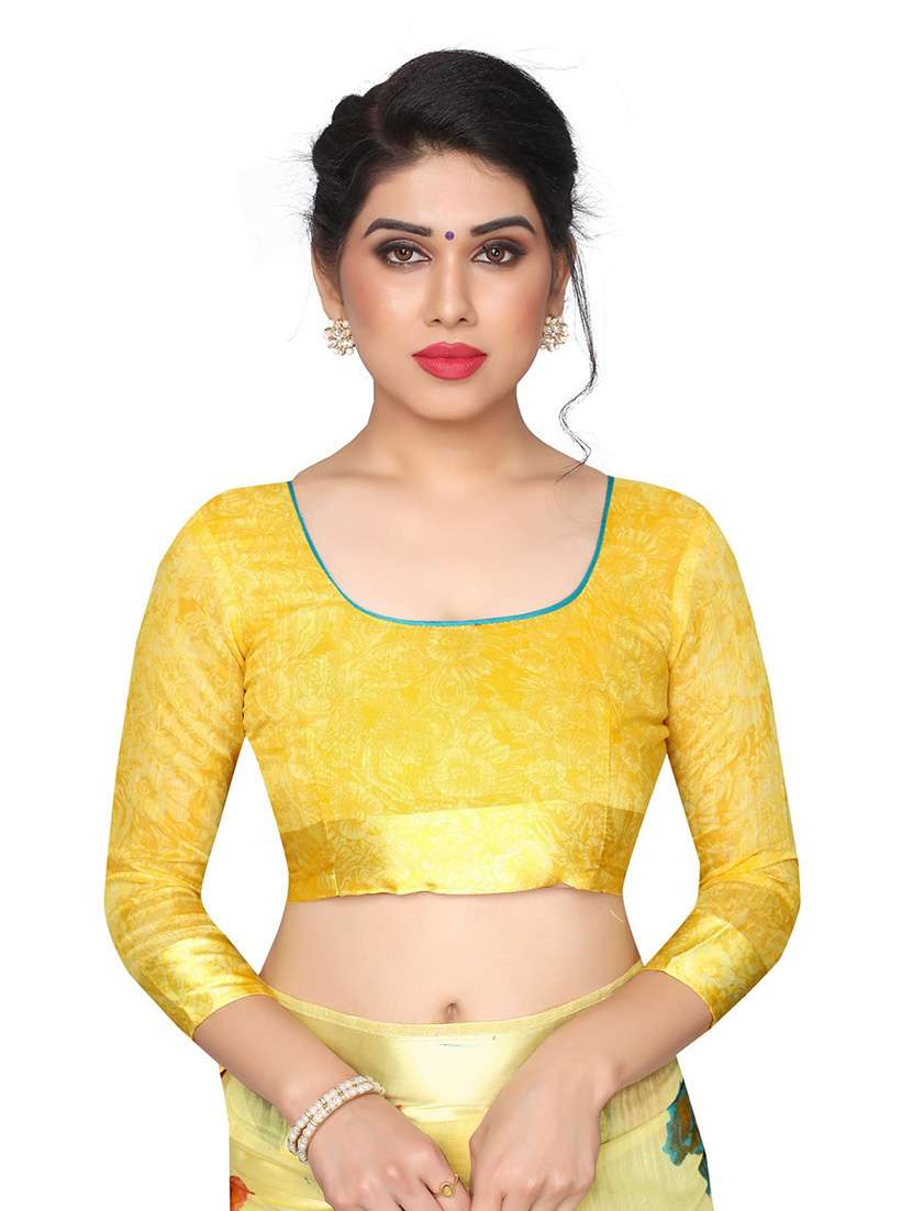 yellow floral printed saree with blouse - 20008245 - Standard Image - 2