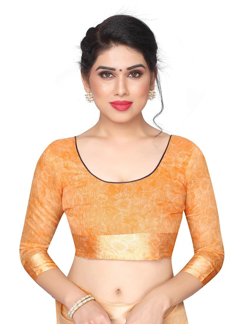 orange floral printed saree with blouse - 20008247 - Standard Image - 2