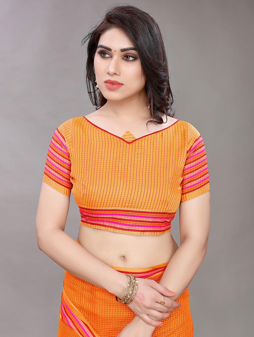 orange woven saree with blouse - 20008291 - Standard Image - 2
