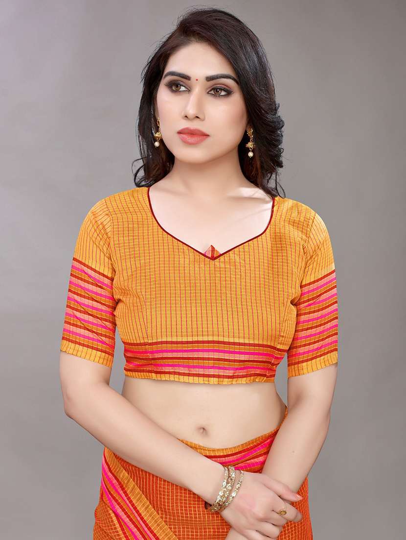orange woven saree with blouse - 20008292 - Standard Image - 2