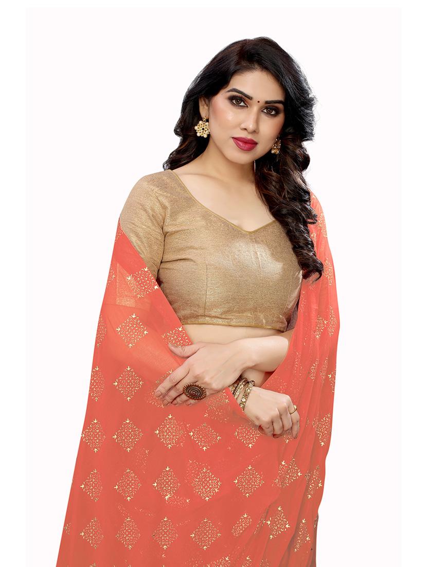 orange chiffon saree - 20008309 - Standard Image - 2