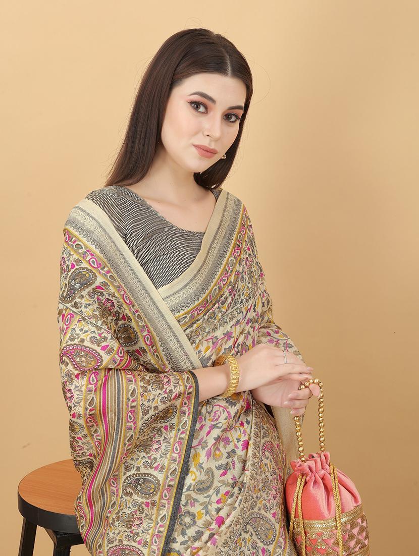 off-white printed saree - 20008317 - Standard Image - 2