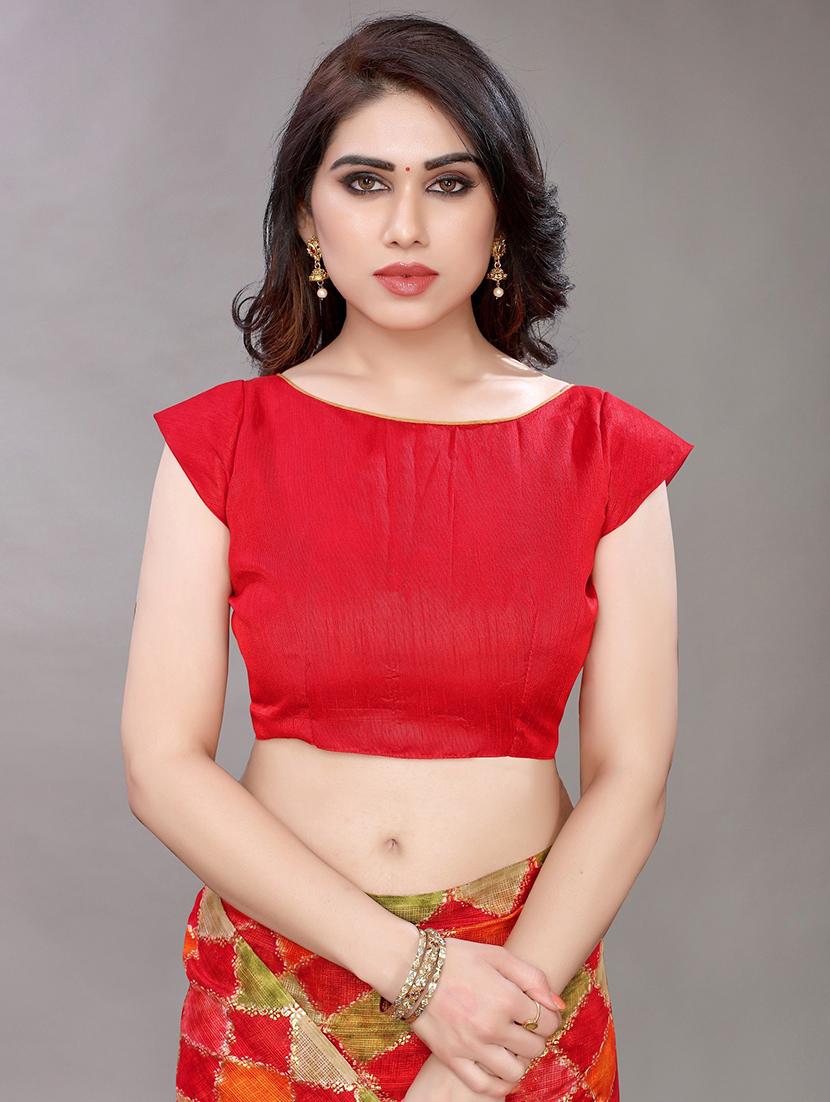 red cotton blend saree with blouse - 20008322 - Standard Image - 2