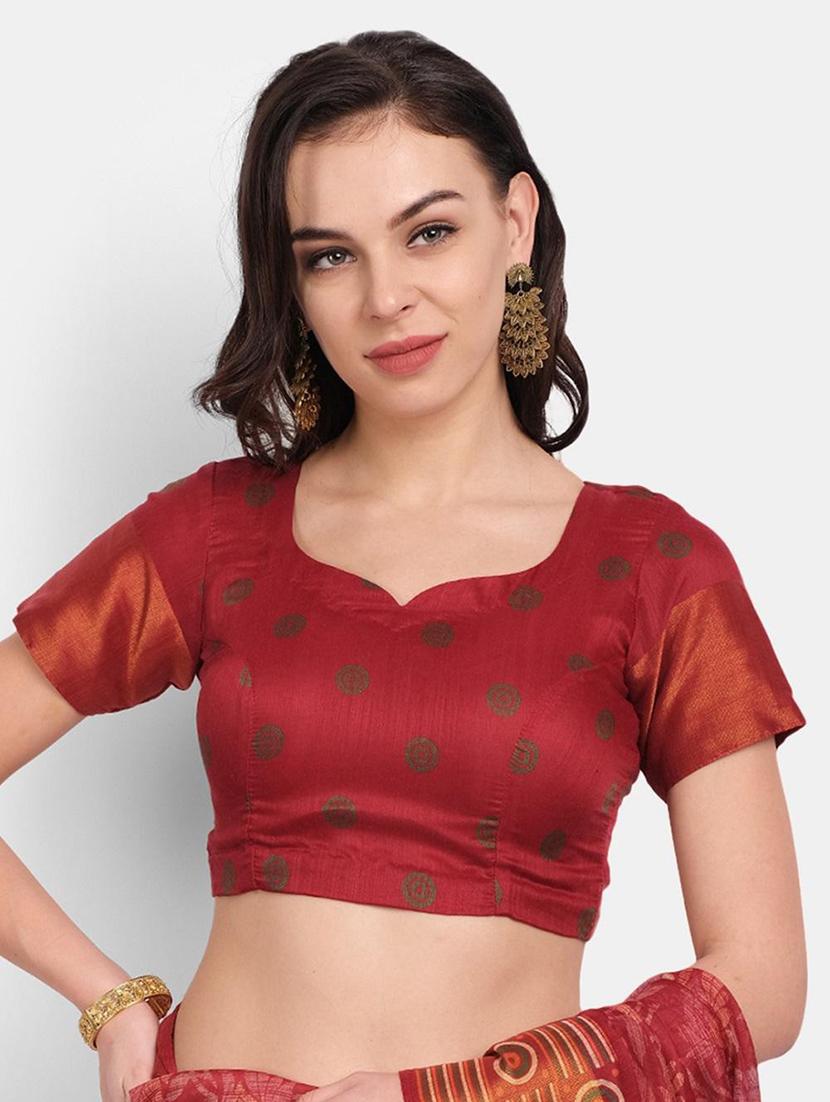 maroon printed saree with blouse - 20008344 - Standard Image - 2