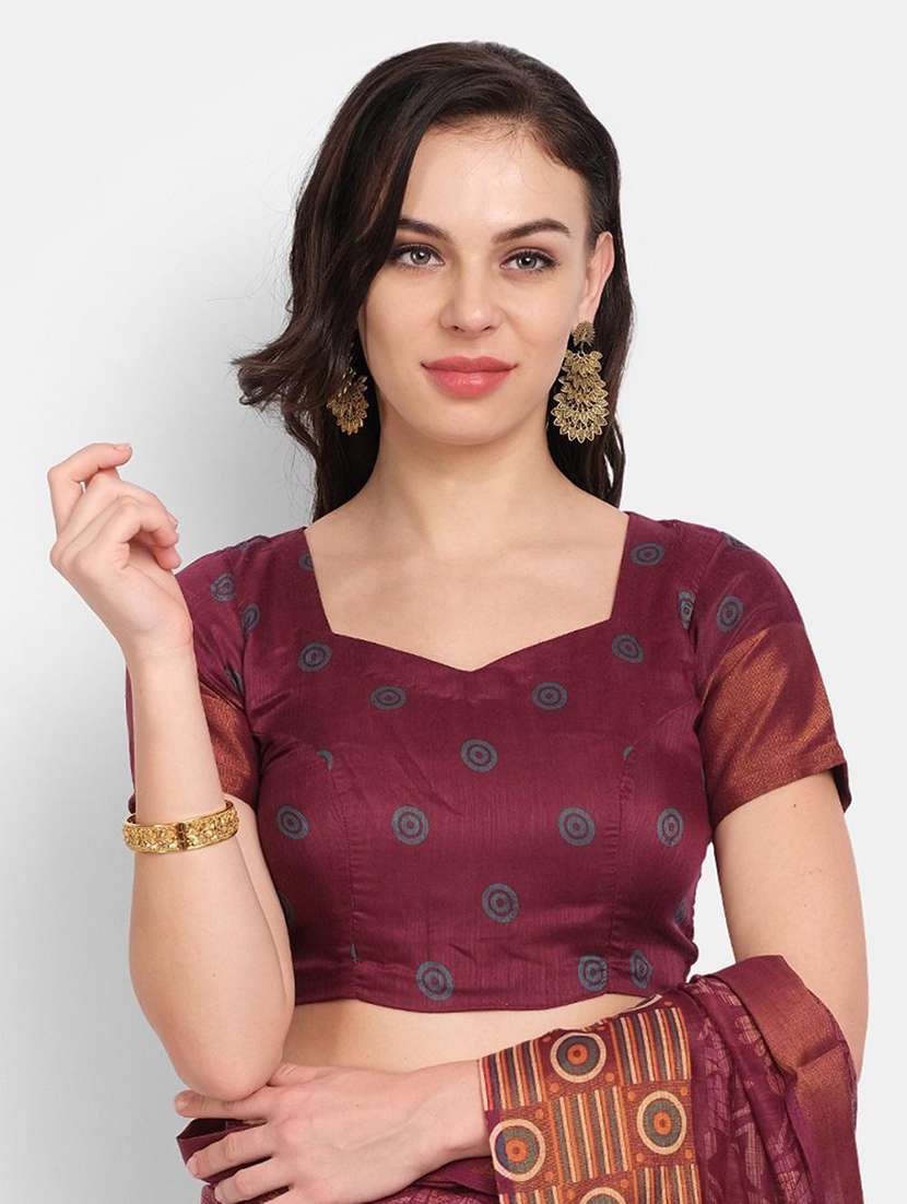 maroon printed saree with blouse - 20008345 - Standard Image - 2