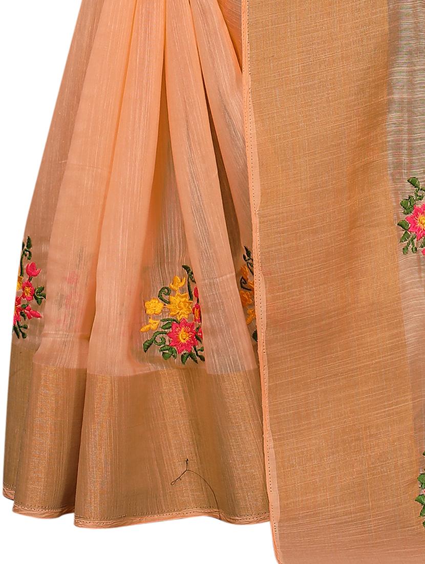 orange cotton blend saree with blouse - 20008346 - Standard Image - 2