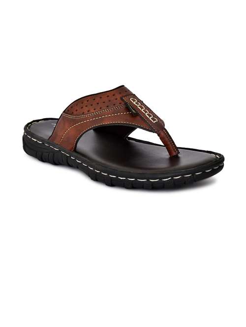 brown synthetic & mesh toe separator slippers
