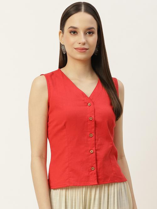 v-neck solid stitched blouse - 20009517 - Standard Image - 0